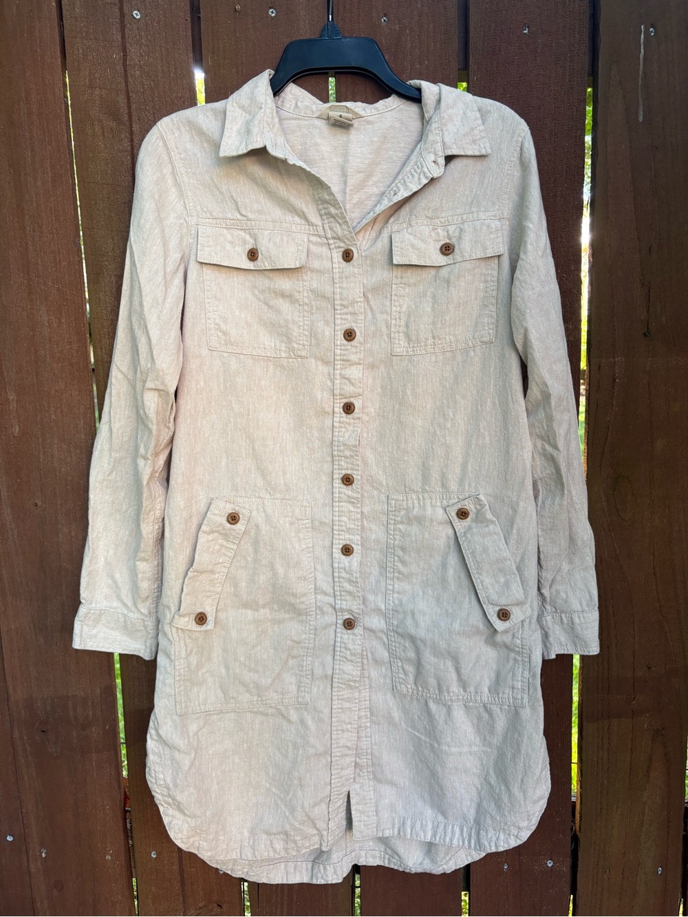 Coastal grandma Hemp Organic Cotton Utility Shirt Dress Size medium Beige Safari